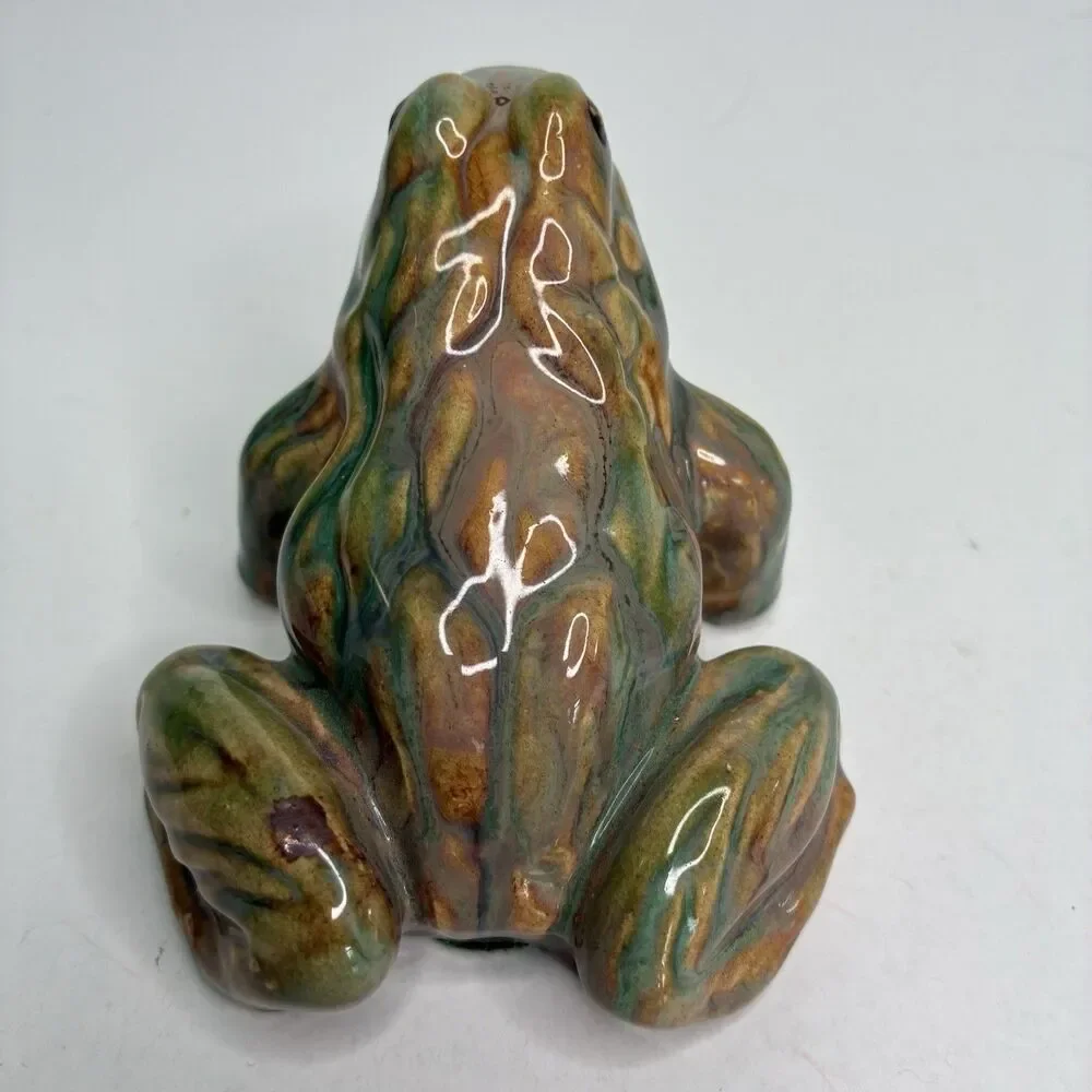 Green And Brown Ceramic Frog Figurine Glossy Toad Made In Japan